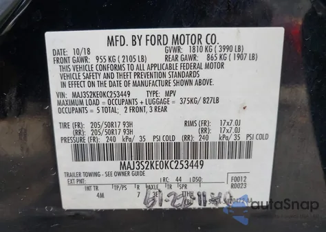 2019 Ford Ecosport Titanium from USA, damaged, VIN MAJ3S2KE0KC253449